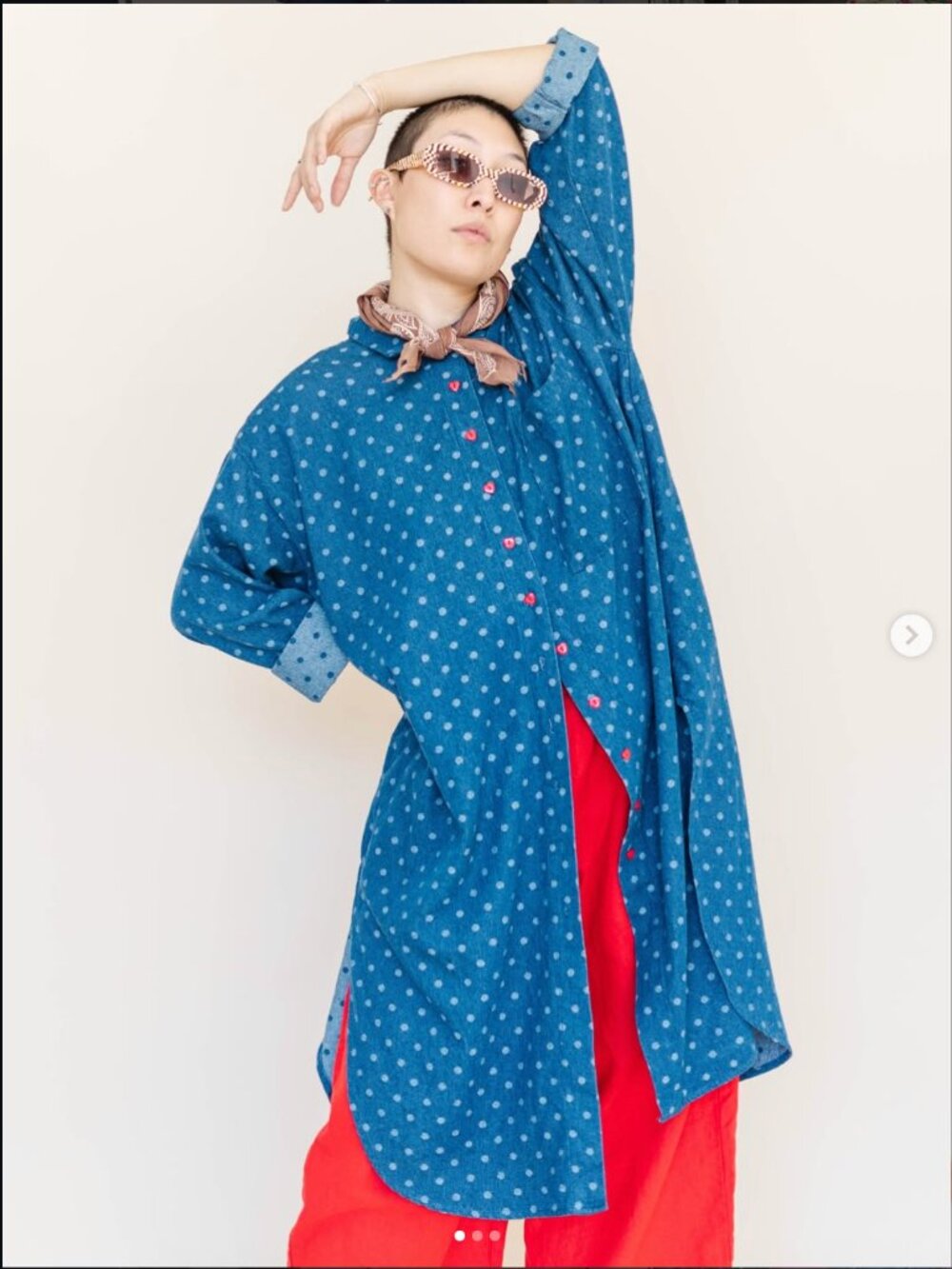 Nettle Studios Polka Dot Denim Shirt Dress, OS- - Picture 2 of 8
